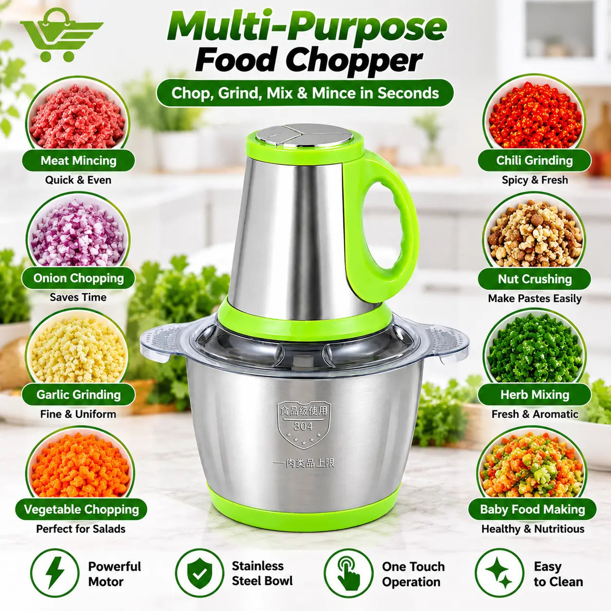 Universal Food King 2L Electric Food Chopper – Stainless Steel Vegetable Cutter & Meat Grinder Levbuy
