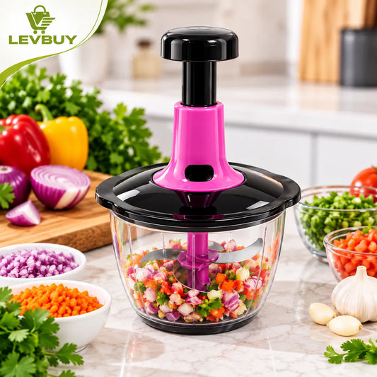 1.5L Manual Food Chopper – Hand Press Vegetable Cutter, Onion & Garlic Mincer, Kitchen Blender for Fast Food Preparation Levbuy