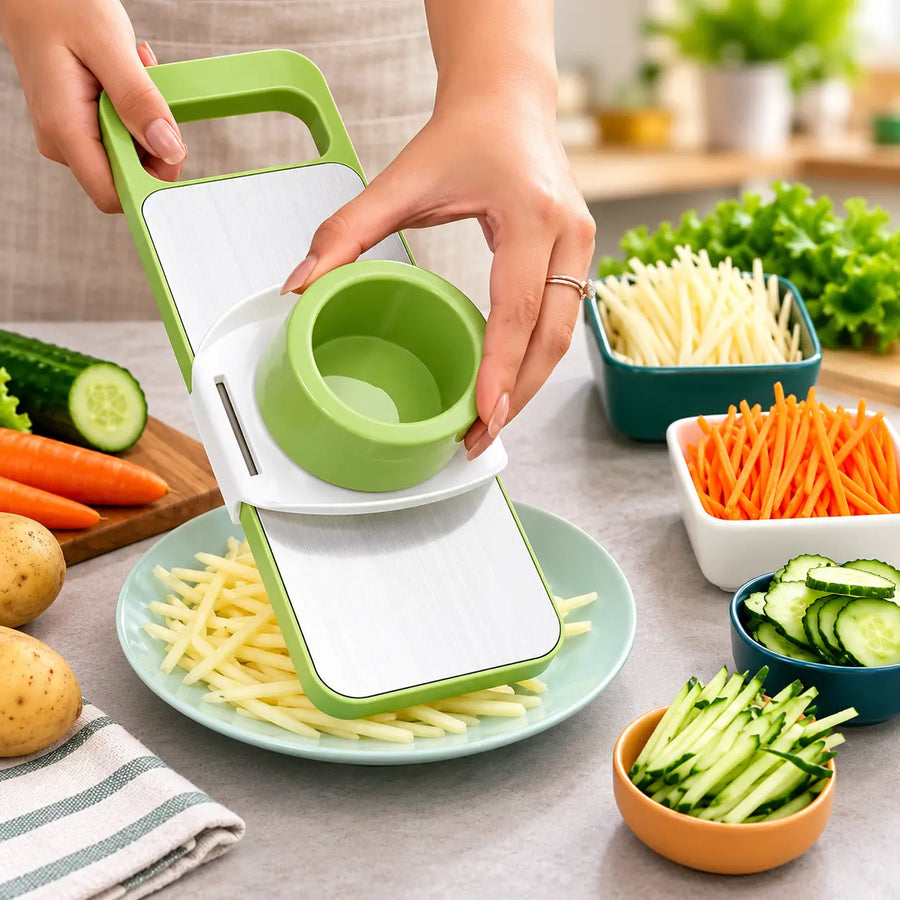 2026 Portable 5-in-1 Multifunction Vegetable Cutter & Mandoline Slicer Set – Stainless Steel Kitchen Grater with Hand Guard