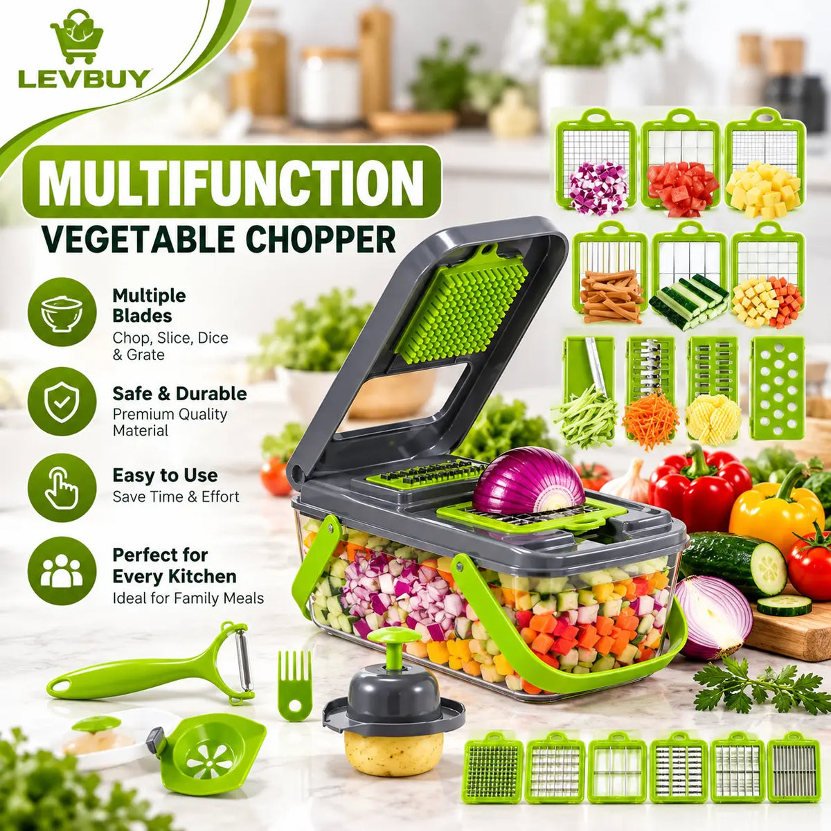 25-in-1 Vegetable Chopper – Multifunctional Food Slicer & Cutter Levbuy