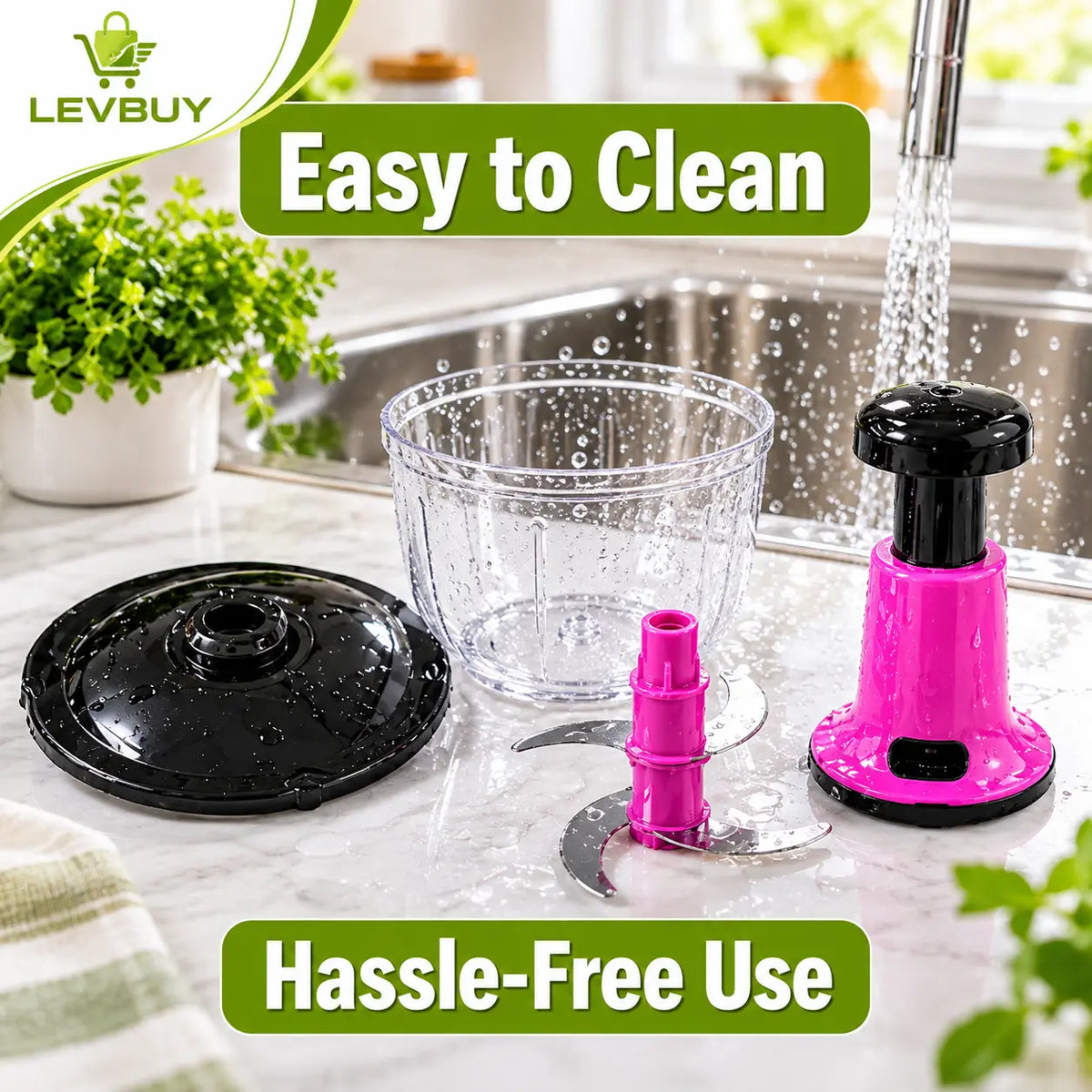 1.5L Manual Food Chopper – Hand Press Vegetable Cutter, Onion & Garlic Mincer, Kitchen Blender for Fast Food Preparation Levbuy