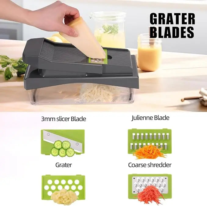 RüK 10-in-1 Vegetable Chopper with 6 Interchangeable Blades & Container