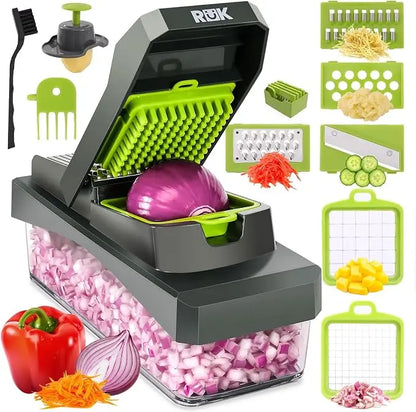 RüK 10-in-1 Vegetable Chopper with 6 Interchangeable Blades & Container