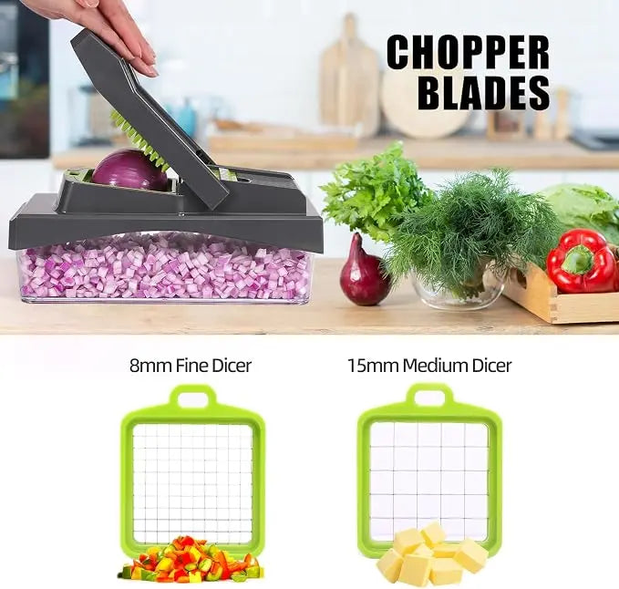 RüK 10-in-1 Vegetable Chopper with 6 Interchangeable Blades & Container