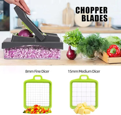RüK 10-in-1 Vegetable Chopper with 6 Interchangeable Blades & Container