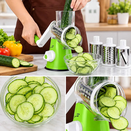Derovan 3-in-1 Rotary Vegetable & Cheese Grater – 3 Blade Set
