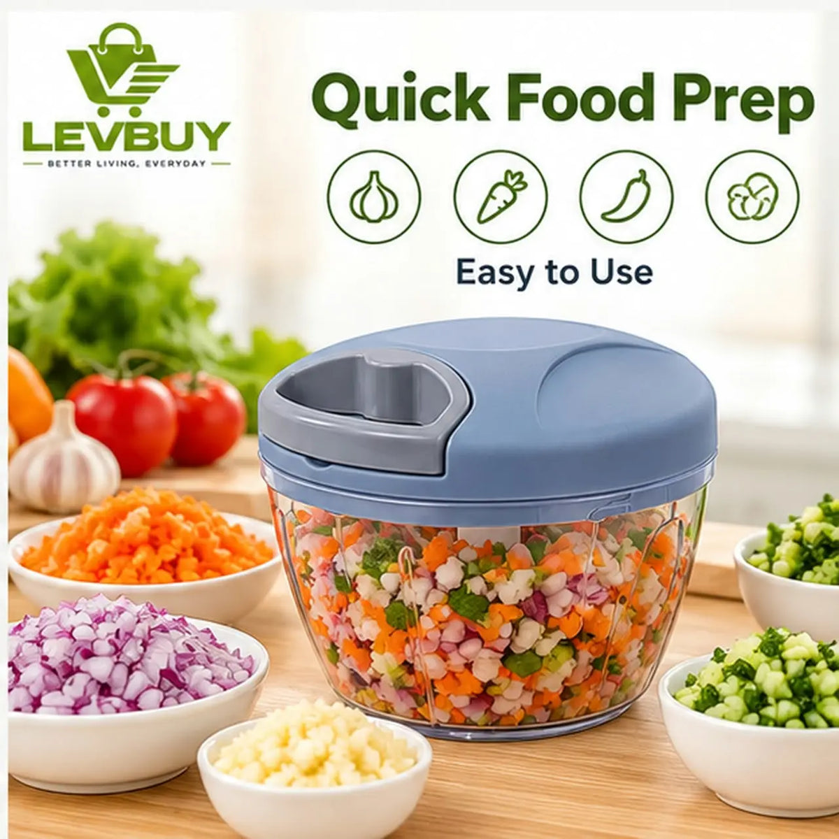Manual Pull-Cord Vegetable Chopper – Quick & Easy Food Preparation Levbuy