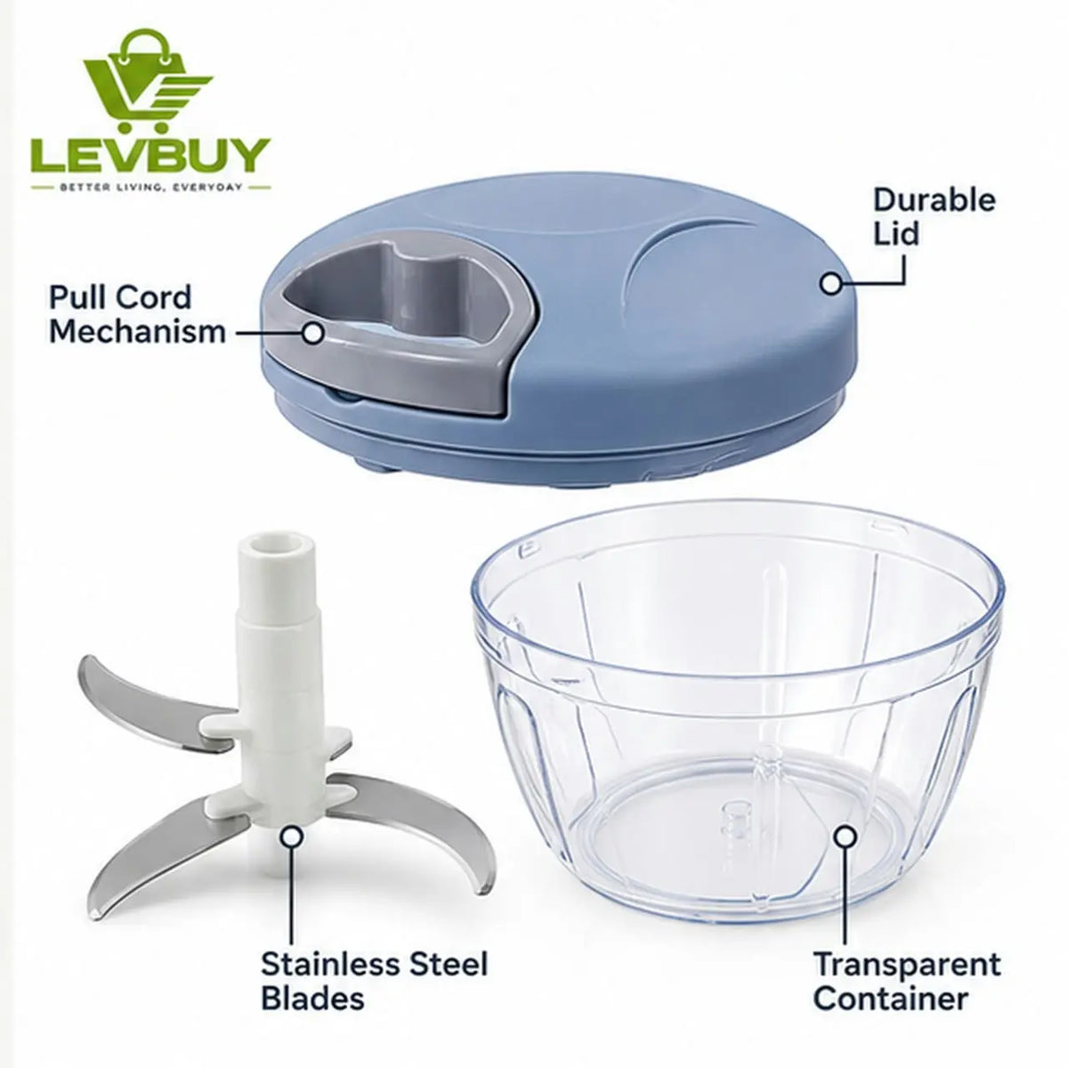 Manual Pull-Cord Vegetable Chopper – Quick & Easy Food Preparation Levbuy