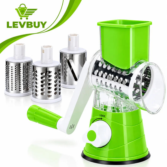Derovan 3-in-1 Rotary Vegetable & Cheese Grater – 3 Blade Set