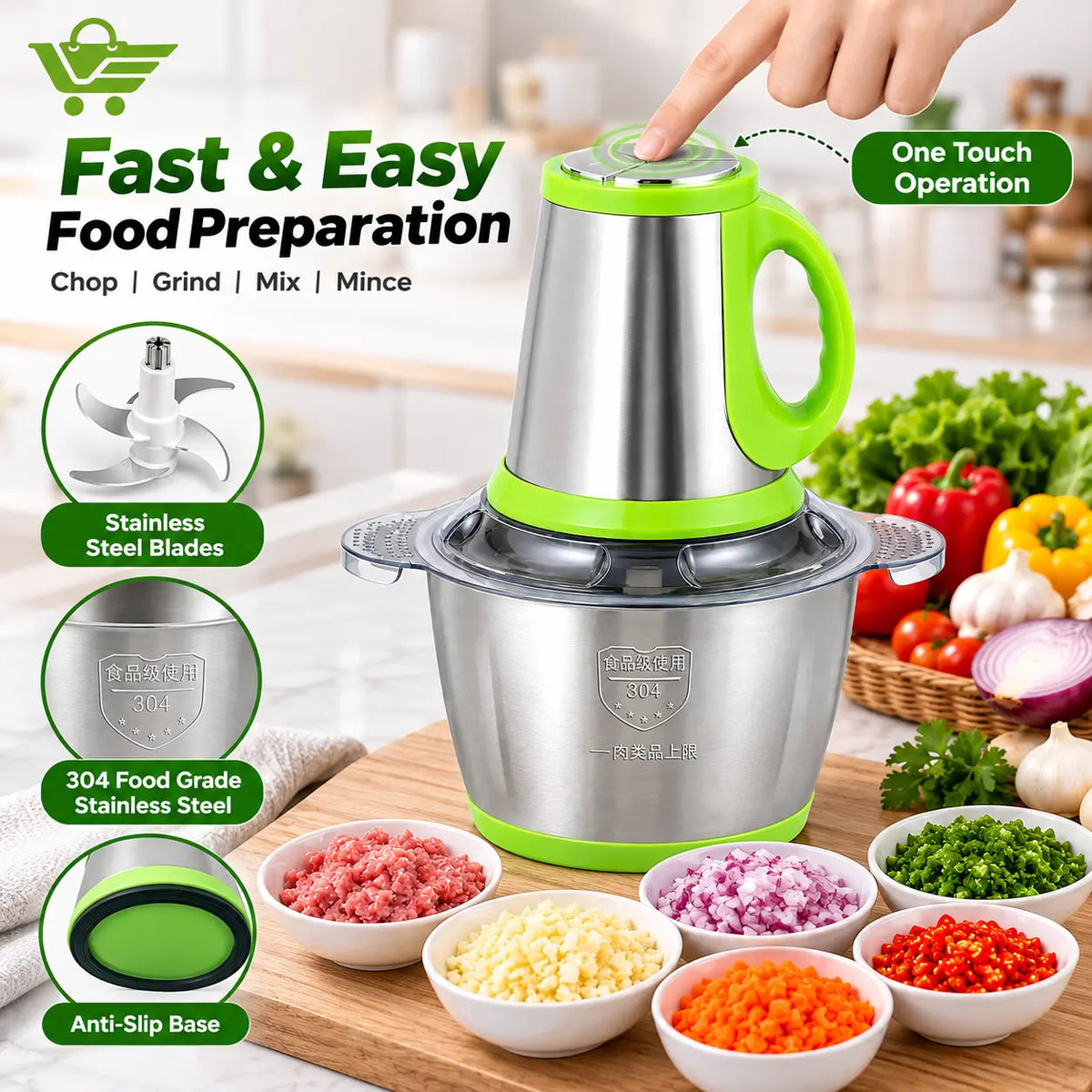 Universal Food King 2L Electric Food Chopper – Stainless Steel Vegetable Cutter & Meat Grinder Levbuy