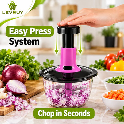 1.5L Manual Food Chopper – Hand Press Vegetable Cutter, Onion & Garlic Mincer, Kitchen Blender for Fast Food Preparation Levbuy