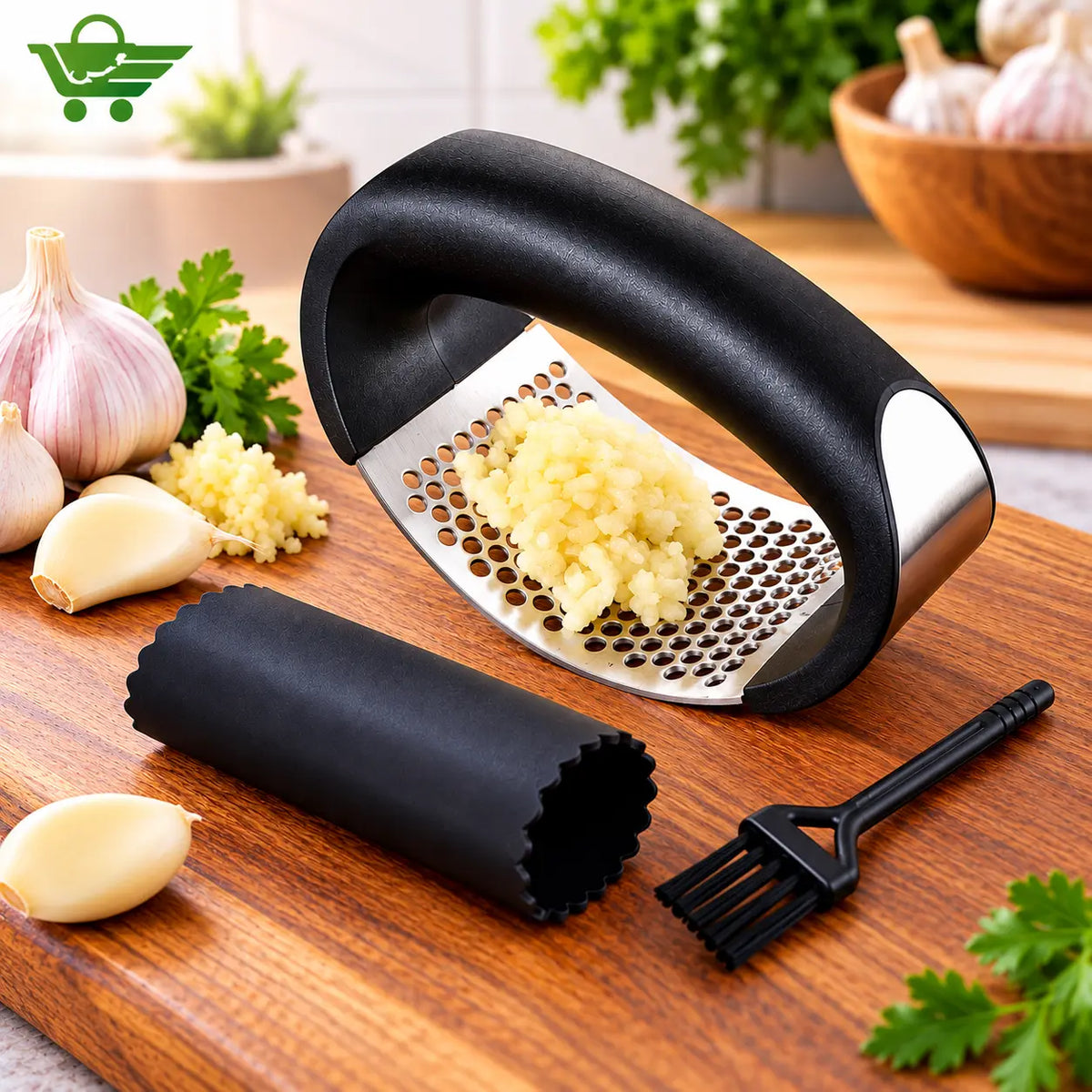 Premium Stainless Steel Garlic Press & Rocker Crusher Levbuy
